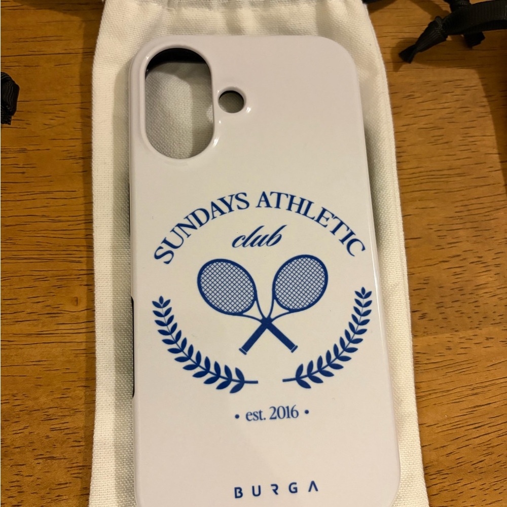 iPhone 17 White & Blue "Sundays Athletic Club" Phone Case